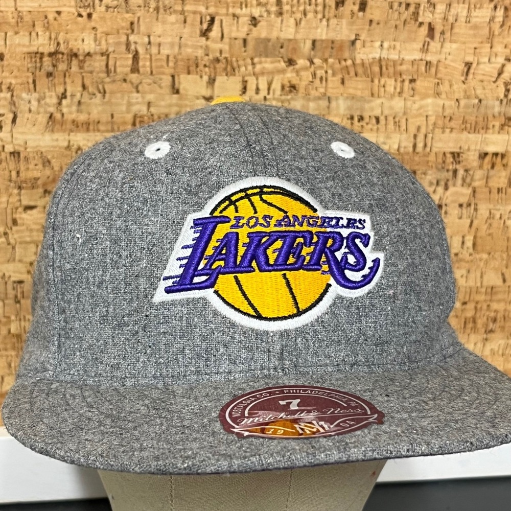 Vintage Mitchell & Ness Los Angeles Lakers Hat Grey Wool NBA Hardwood Classic 7‎